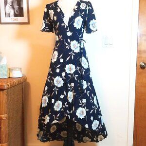 COTTON CANDY LA NAVY BLUE FLORAL SIZE M WRAP DRESS